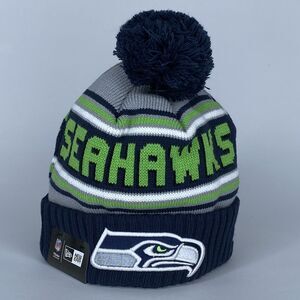 New Era NFL Seattle Seahawks striped Logo Pom Knit Cuffed Beanie Hat Skull Cap